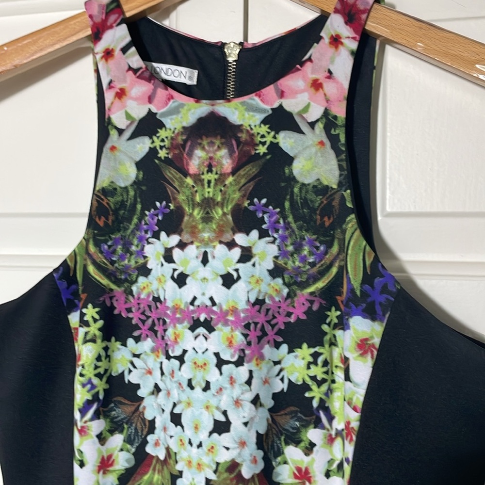 Maggy London Black and Pink Sheath Midi Dress Halter Sleeveless